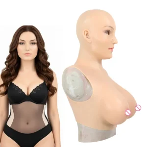 Realistic Silicone Mask with Breast Forms for Crossdresser Male to Female Cosplay Halloween Fake Boob With Head Masquerade