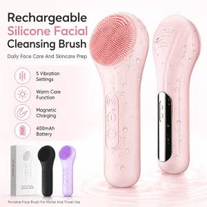 Rechargeable Silicone Facial Cleansing Brush With 5 Vibration Settings for Daily Face Care and Skincare Prep