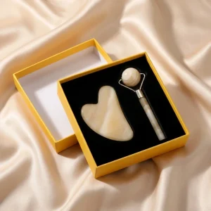 Rose Quartz Jade Roller and Gua Sha Set Natural Facial Massager for Face Neck and Body Massage Beauty Skin Care Tool