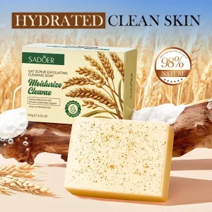 SADOER Oatmeal Oat Frosted Soap 100g Scrub Exfoliating and Cleansing Hand Made Soap Deeply Cleans the Body Moisturizes
