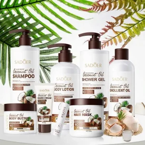 SADOER Private Label Coconut Natural Plant Extract Moisturizing Body Lotion Butter Shower Gel Beauty Skin Care Body Wash Set