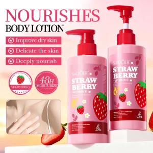 SADOER Strawberry VC Body Lotion 48H Moisturizing Nourishing and Dry Skin Smoothing Body Care Lotion for Dry Skin