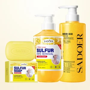 SADOER Sulphur Shower Gel Coconut Oil Skin Care Cleaning Anti Acne Moisturizing Nourishing Body Wash Bath Shower Set