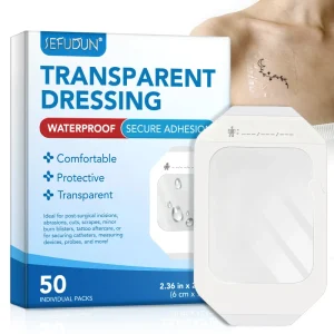 SEFUDUN 50 Pack 2.36″x2.75″ Waterproof Bandages Transparent Film Dressing for Wound Care Tattoo Aftercare and Swimming
