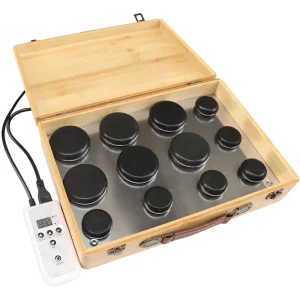 SPA Body Therapy Black Basalt Rock Hot Stone Massage Bamboo Box Warmer Set Kit Hot Massage Stone Heater