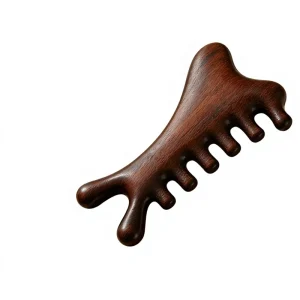 Sandalwood Four in one Ergonomic Massage Comb Scalp Facial Gua Sha Tool Body Relaxation Wide Tooth Wooden Massager Hair Care
