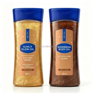 Shimmering Body Gel Oil 2 Colors Golden Hour Sunlit Glow Hydrating Body Shimmer Oil with Pure Cocoa Butter Vanilla Scent 200ml