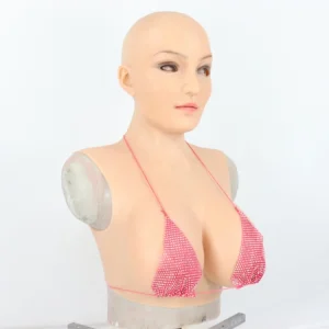 Silicone Breast Forms with Mask Silicone Filled G Cup Breastplate Realistic Female Mask for Drag Queen Crossdresser