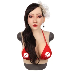 Silicone Mask With Breast Forms Male to Female Fake Boob Head Makeup Silicone Realistic Woman Face Mask Breast for Crossdresser