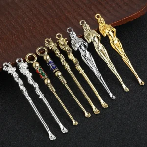 Small Golden Silver Color Metal Spoons Mini Spoon With Ring Hole Retro Ear Scoop Pendant High Quality Metal Key Chain