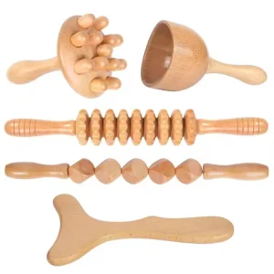 Solid Wood Full Body Universal Massage Set Dice Shaped Rolling Stick Scraping Board Meridian Massage Cup Personal Care