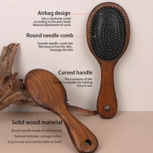 Solid Wood Pet Grooming Brush Airbag Cushion Needle Comb Curved Handle Dog Cat Hair Massage Brush for Shedding & Detangling