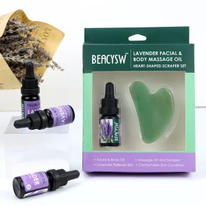 Soothing Relaxing Calming Moisturizing Lavender Face and Body Massage Oil Heart Shaped China Gua Sha Set