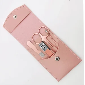 Stainless Steel 4pcs Nail Beauty Scissors File Clipper Earpick Traveling Manicure Tool Set With Pu Leather Bag