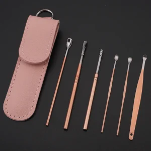 Stainless Steel 6pcs Earpick Wax Remover Set Curette Ear Pick Cleaner Ear Cleaner Spoon Care Ear Clean Tool With PU Bag