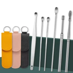 Stainless Steel 6pcs Earwax Removal Kit Ear Cleaner Professional Earpick Tools Ear Cleaning Set With PU Case
