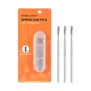 Stainless Steel Earpick Set 3 piece Portable Boxed Ear picking Tool Spiral Spring Earpick