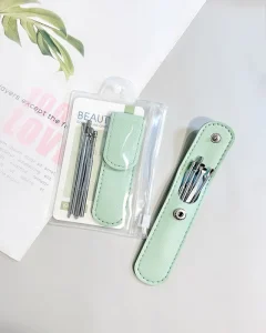 Stainless Steel Earwax Remover Ear Spoon Spiral with Leather Storage Bag 5pcs Ear Care Tools
