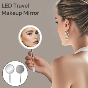 Support OEM ODM Customization Travel Makeup Mirror Portable 3x LED Lights Metal Single Sides Handheld Compact Pocket Mirror