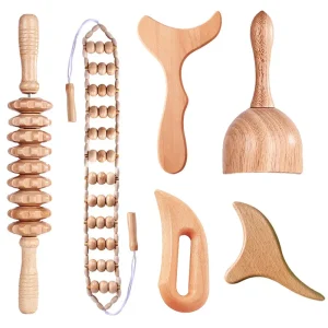 Swedish Wood Therapy Massage Cup Mushroom Head Massager Set Wooden Roller Stretching Stick Gua Sha Board for Body Face Bag