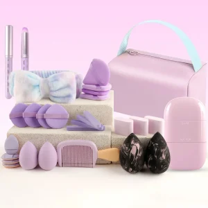 Sweet Purple Portable Travel Beauty Tool Set Egg Hairband Comb Girls Concealer Eyeliner Application Fiber Brush