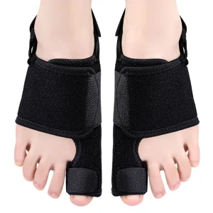The orthotic device for hallux valgus consists of a toe stabilizer and adjustable day night toe fixation straps