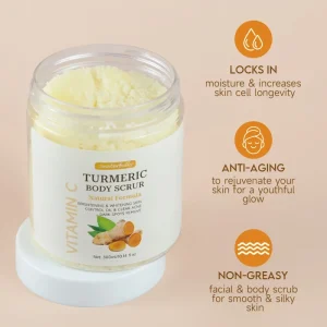 Turmeric Exfoliating Body Scrub Remove Dead Skin Vitamin C Dark Spots Whitening Scrub Glowing Skin Inner Bikini Area Underarms