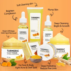 Turmeric Herbal Skincare Set Anti Dark Spot Whitening Private Label Soap Serum Scrub Cream Facial Wash Body Care