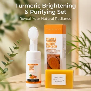 Turmeric Lightening Soap Mousse Facial Cleanser with Kojic Acid Vitamin C Anti Aging Herbal Facial Care Set