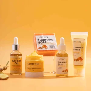 Turmeric Skin Care Set Customized Anti Acne Dark Spot Whitening Liquid Serum Scrub Cream Cleanser for Face and Body Natural
