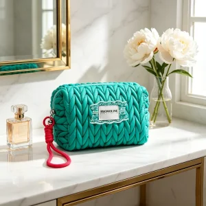 Turquoise Quilted Makeup Bag Puffer Cosmetic Pouch Travel Toiletry Organizer Custom Logo Beauty Gift Case for Women