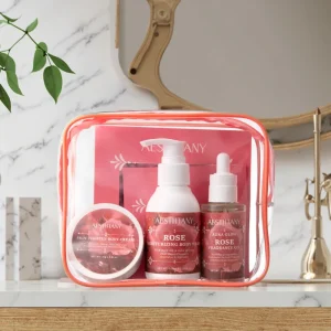 Vegan Body Care Gift Set with Ganoderma Hydrating Rose Essential Oil Cream and Nourishing Shower Gel for Face Body Soothing