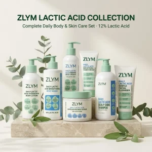 Vegan Lactic Acid Skin Care Set 12% AHA Cruelty Free Body Face Hair Care Kit 7 Piece Clean Beauty Gift Collection