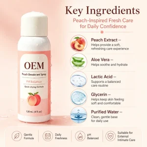 Vegan Nature Feminine Intimate Care Yoni Spray Peach Scent Long lasting Freshness Refreshing Body Mist Deodorant Spray