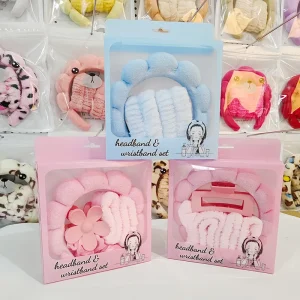 Velvet Face Wash Kit Includes Cloud Headband Wrist Band Set and Pretty Bow Headband to Women for Custom Package