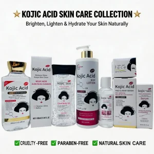 Whitening Skin Care Set for Black Women Kojic Acid Luxurious Brightening Moisturizer Glow Serum Lotion Oil Cleans Body