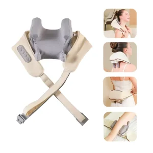 Wireless Electric Neck and Shoulder Massager Vibration Kneading Massage PU Leather with Remote Control for Neck Pain Care