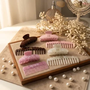Women Personalized Hair Accessories Custom Logo Acetate Hair Claw Clip & Comb Set for Salon and Hair Care