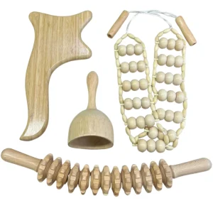Wood Bamboo Therapy Massage Kit GuaSha Board Massage Cup Long pull Back Massager Body Roller Cellulite