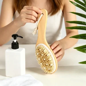Wood Dry Brush for Lymphatic Drainage Massage Brush Boar Bristle Bath Scrub Body Brush Back Scrubber Cellulite Massager