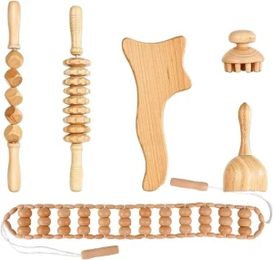 Wood Therapy Massage Cup Mushroom Head Massager Set Wooden Roller Stretching Stick Gua Sha Board for Body Face Bag