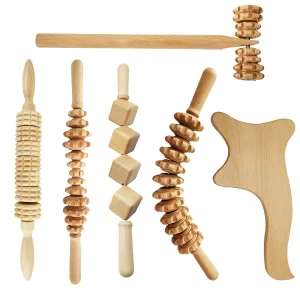 Wood Therapy Massage Tools Set Handheld Wooden Massage Roller Guasha Board Collection