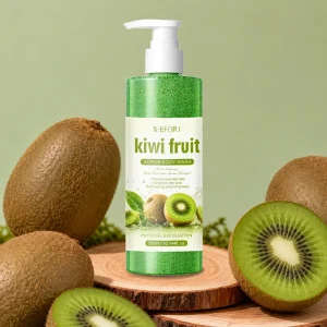 XIEFORJ Kiwi Fruit Scrub Body Wash Physical Exfoliating Dense Foam Hydrating Clean Smooth Bright Skin for Dry Rough Skin 300ml