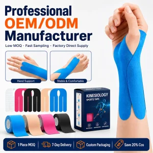 Xingda Custom Pre Cut Wrist Kinesiology Tape Breathable Muscle Strips Athletic Tape Patches for Hand & Wrist Support