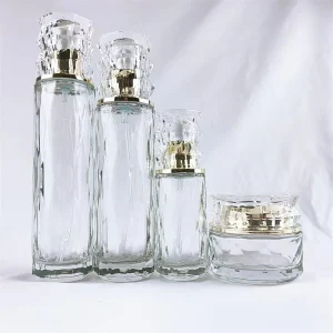 clear Glass Lotion Bottle Set with Shiny Gold Lid 50g Face Cream Jar Body Care Cosmetic Packaging Set